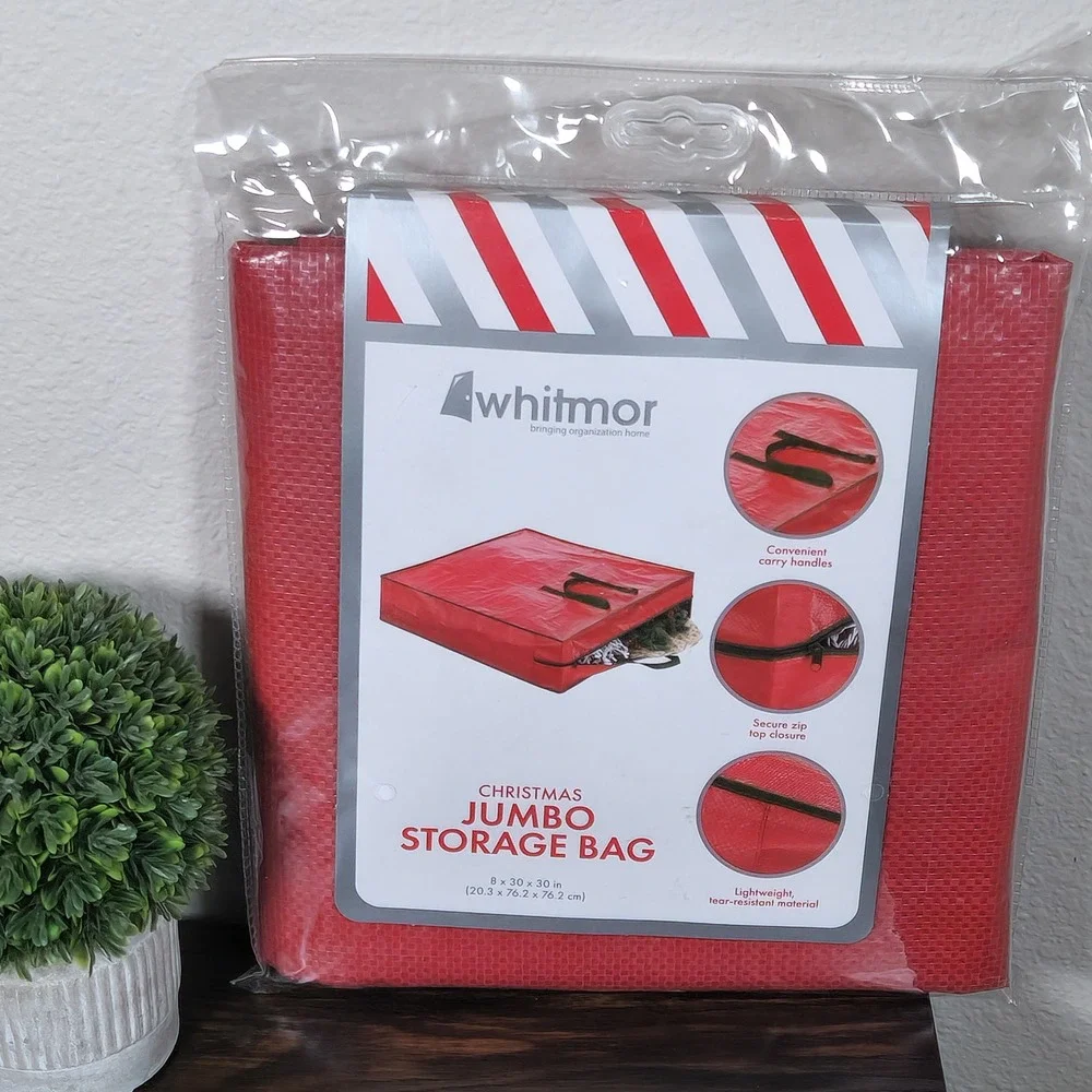 Whitmor Christmas Jumbo Storage Bag Red Zipper Handles‎ 8 x 30 x 30 in